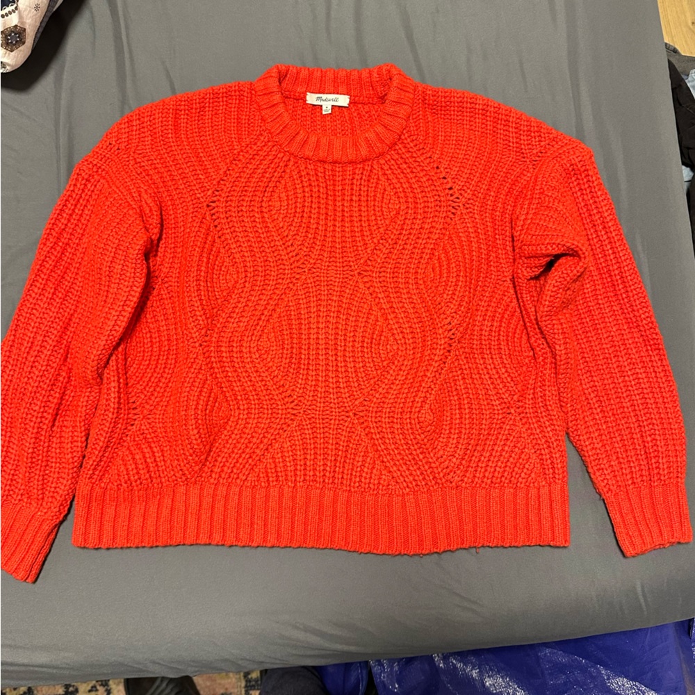 Madewell red cable knit sweater, size M